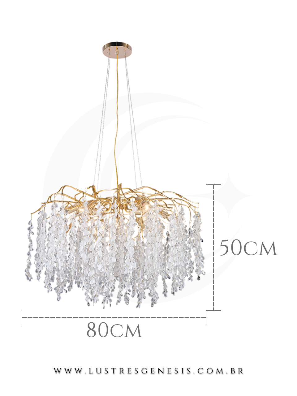 Lustre de Cristal Gota Pétala Dourado 80x50m Para Sua Sala de Jantar